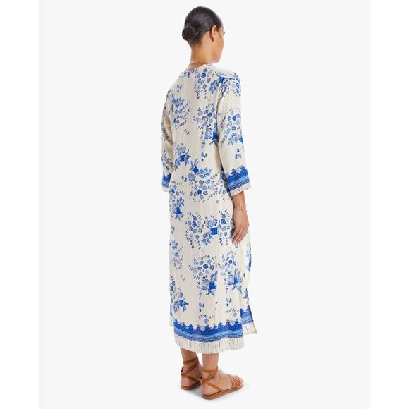 Natalie Martin Isobel Maxi Dress Posey Blue Slits Rayon Small Boho Cream - Picture 2 of 11